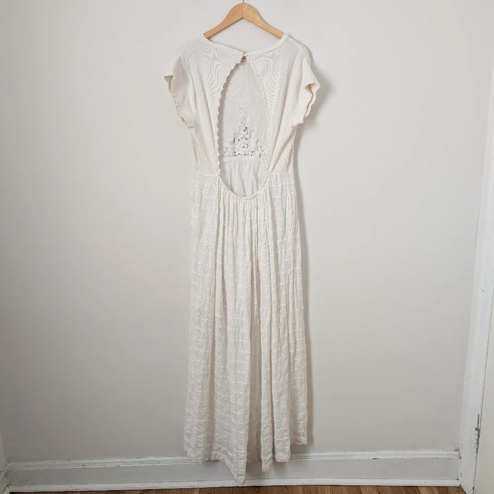 Free People Ivory White Serenity Floral Embroidery Cut Out Rib Flowy Maxi Dress